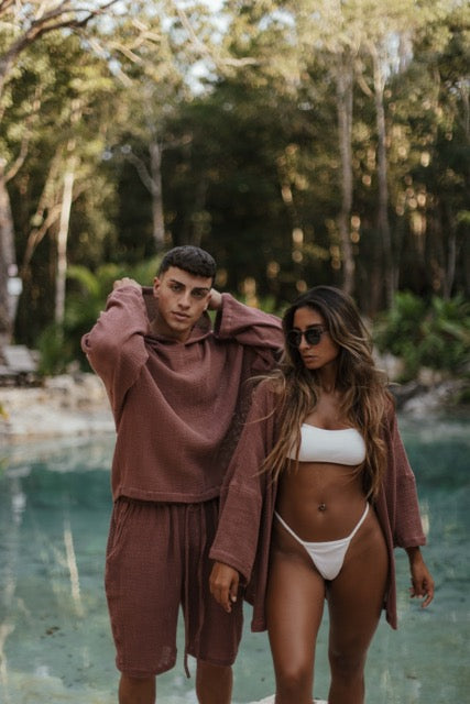 TULUM HEAVY KNIT MESH HOODIE ROSA