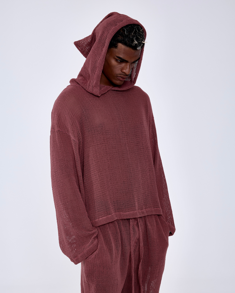 TULUM HEAVY KNIT MESH HOODIE ROSA