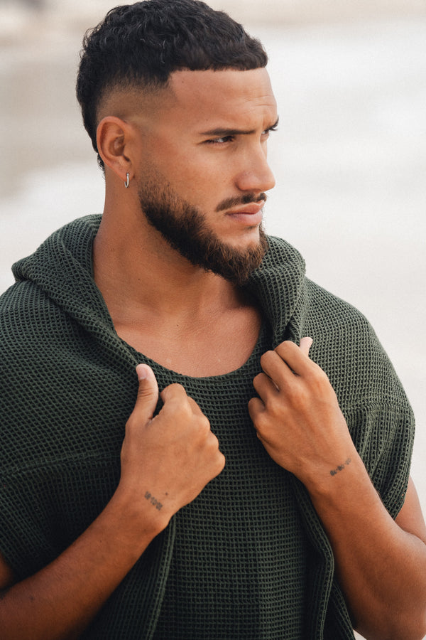 Tulum  Heavy Knitted Dual Layered Hoodie Green