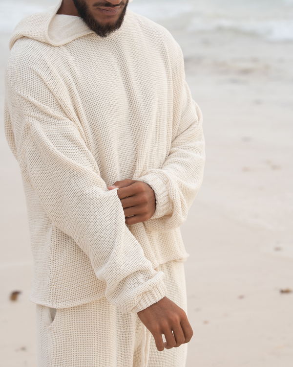 TULUM HEAVY KNITTED DUAL LAYERED HOODIE CRUDO