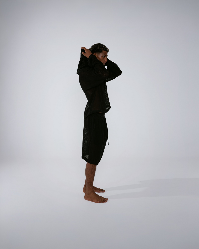 TULUM HEAVY KNIT MESH HOODIE BLACK