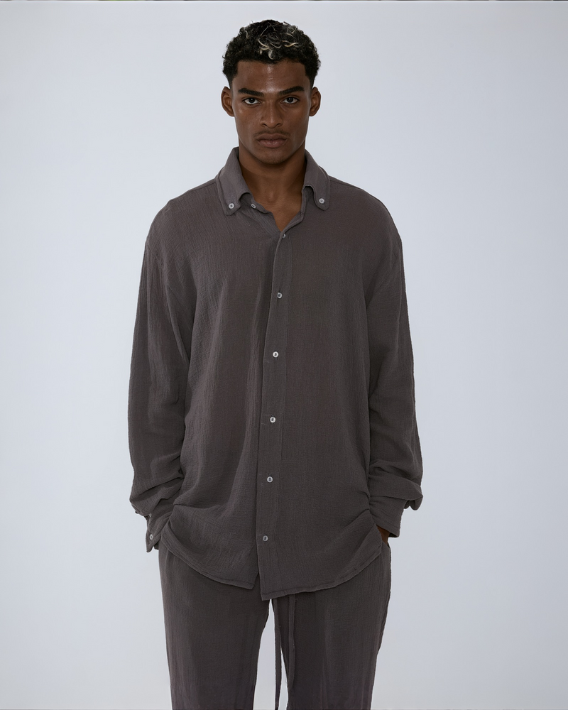 TULUM LONGSLEEVE BUTTON UP GASA OXFORD GREY