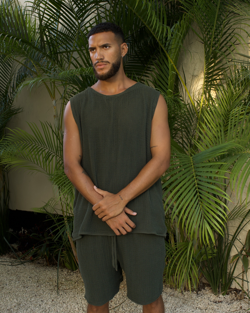 Tulum Heavy Knitted Dual Layered  Tanktop Green