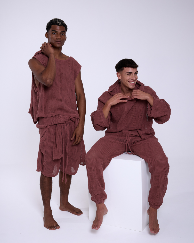 TULUM HEAVY KNIT MESH HOODIE ROSA