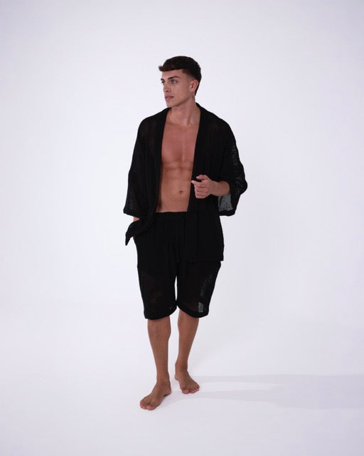 TULUM HEAVY KNIT KIMONO BLACK