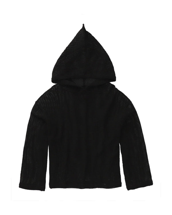TULUM HEAVY KNIT MESH HOODIE BLACK