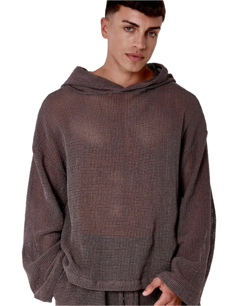 TULUM HEAVY KNIT MESH HOODIE OXFORD GREY
